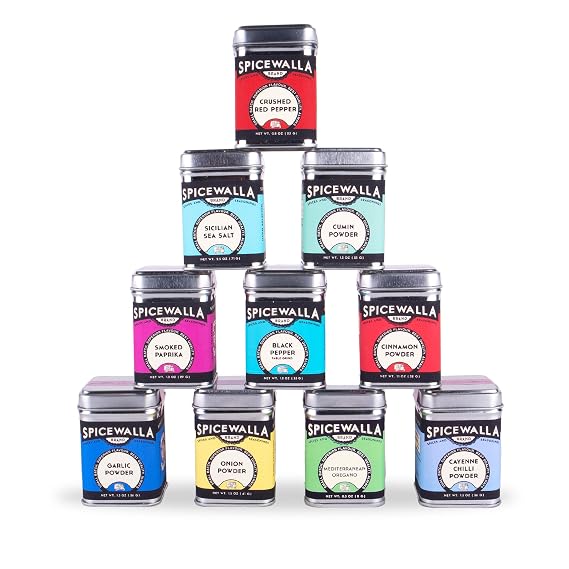 Spicewalla Essential Spices and Seasonings Set 10 Pack Variety | Garlic, Onion, Paprika, Crushed Red Pepper, Oregano, more| Kitchen Cooking Set for Apartment and Home | House Warming Gift Set