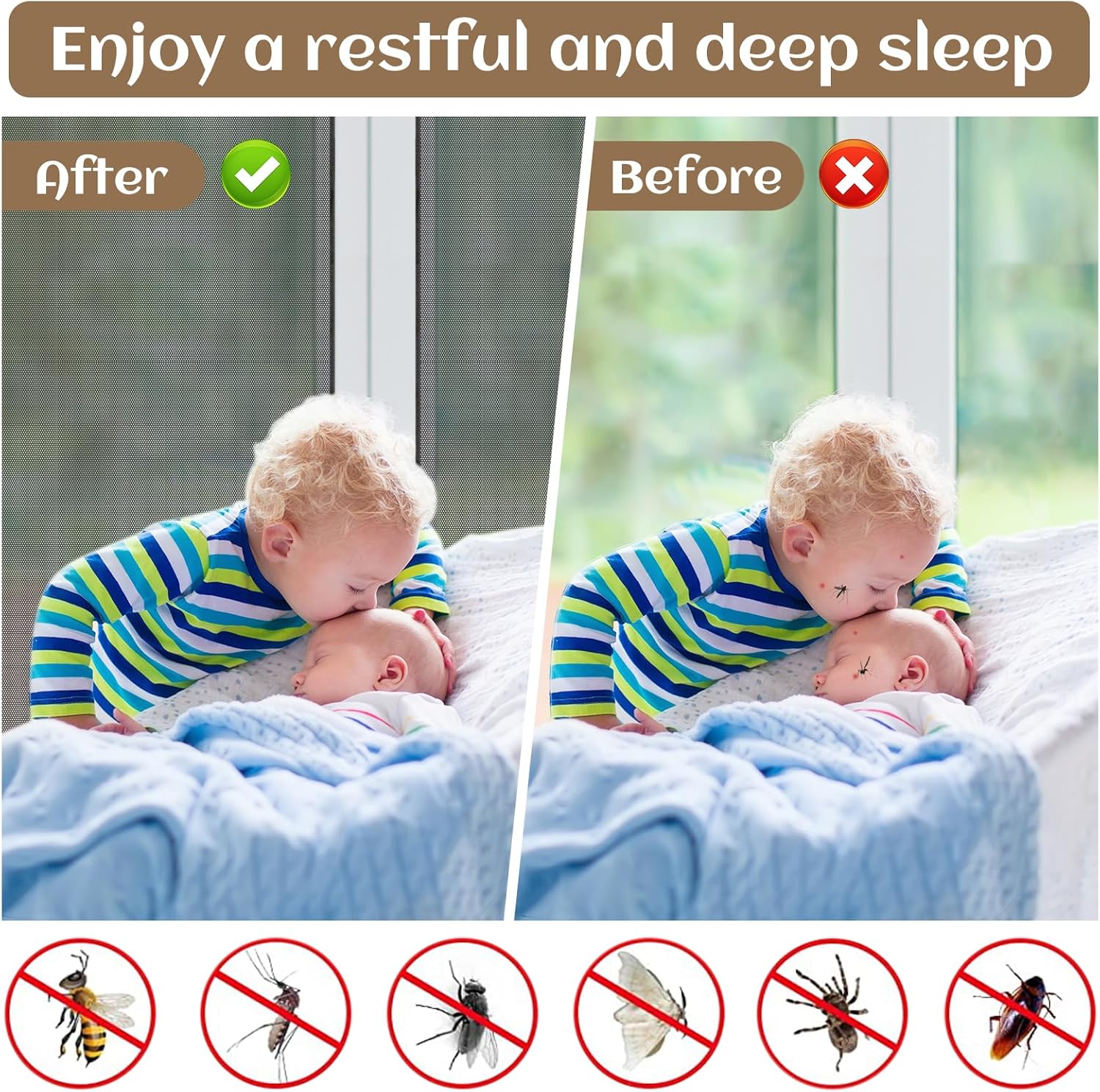 Pack of 6 Fly Screen Window, Insect Protection Window 130 x 150 cm, Fly Net Fen-ster, Mosquito Net Window with Tape, Self-Adhesive, Protect the Family from Insects (Black)