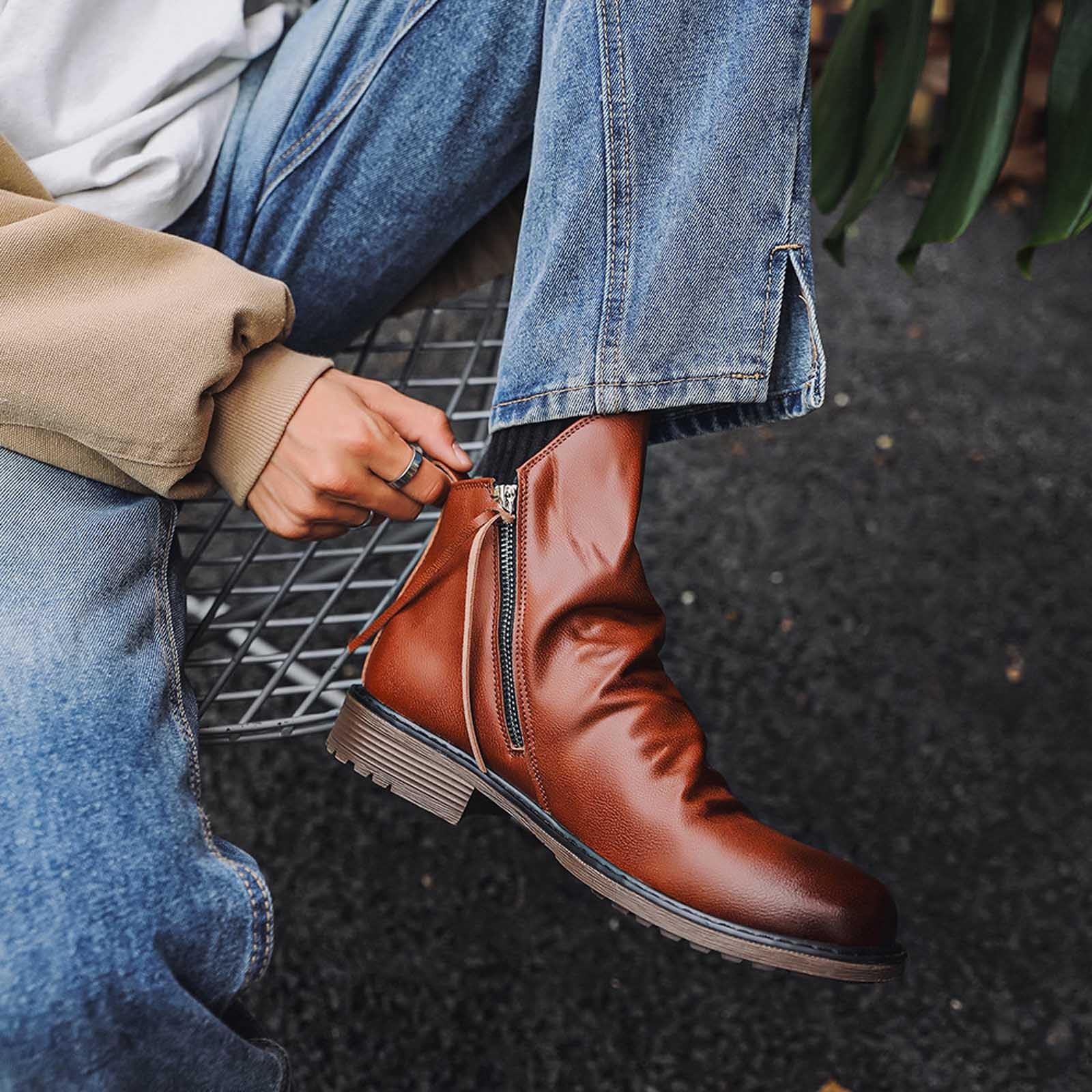 Generisch Botines para hombre elegantes borlas de cuero con cremallera lateral para ocio