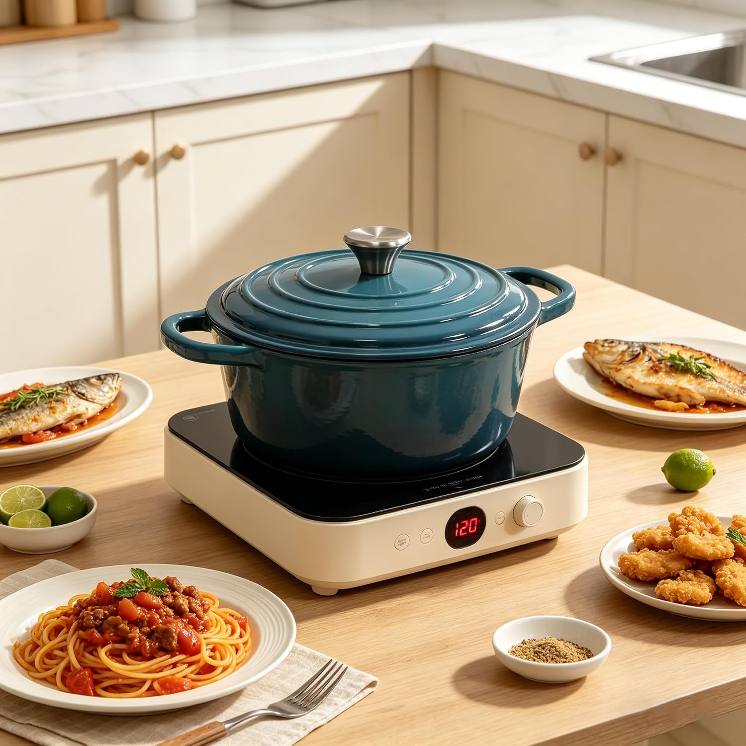 Enameled Cast Iron Dutch Oven Pot with Lid, Non Stick Cookware for Braising, Stews, Roasting, Bread Baking (Peacock Blue, 4.5 Quarts)