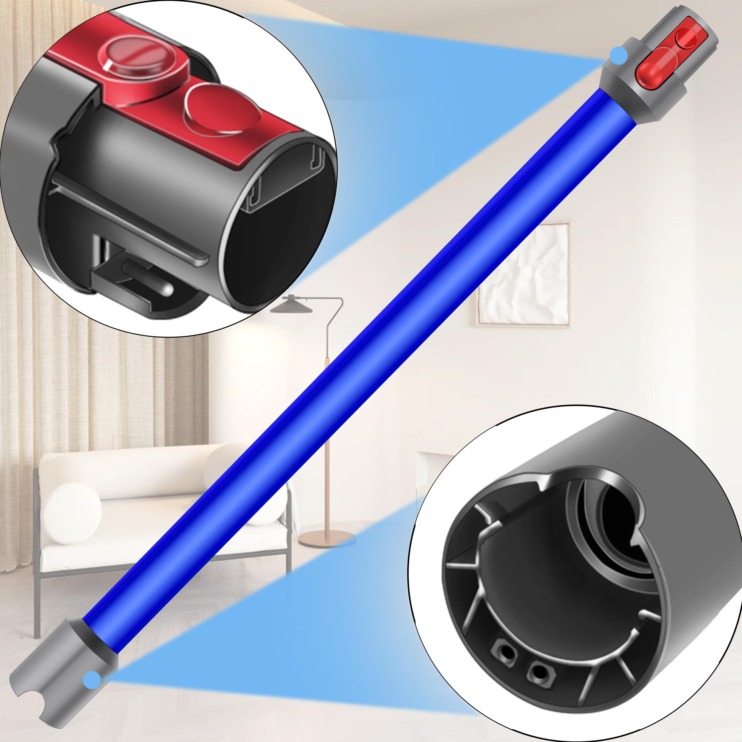 Tubo Extensión compatible con Dyson V7 V8 V10 V11 V15 Barra Telescópica de Aluminio, Longitud 72 cm, conector de Liberación Rápida – Azul