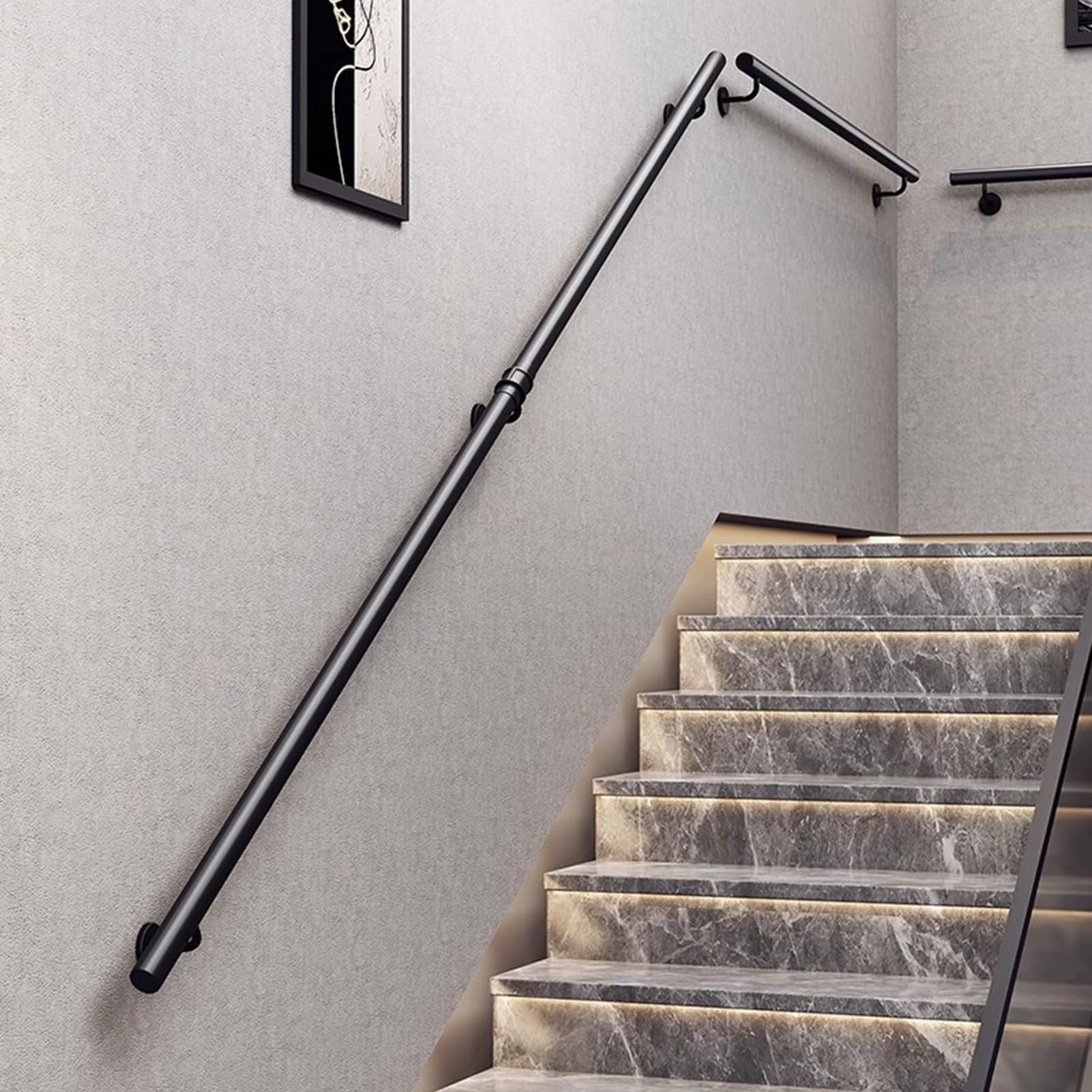 Schwarzes Treppengeländer, Wandmontage, dekorativer Schmiedeeiserner Sicherheitsbügel mit Wandhalterungen und Metallschrauben (250 cm)