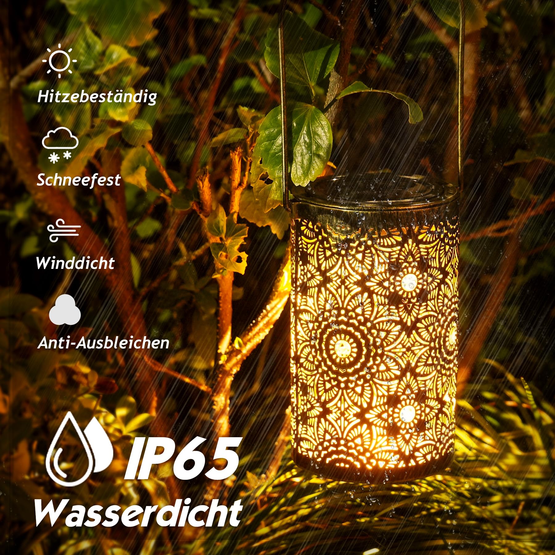 Latarnia solarna do użytku na zewnątrz, 2 sztuki, wodoszczelna IP65, metalowa lampa LED solarny, ciepła biel, stojąca, do dekoracji ogrodu, idealny