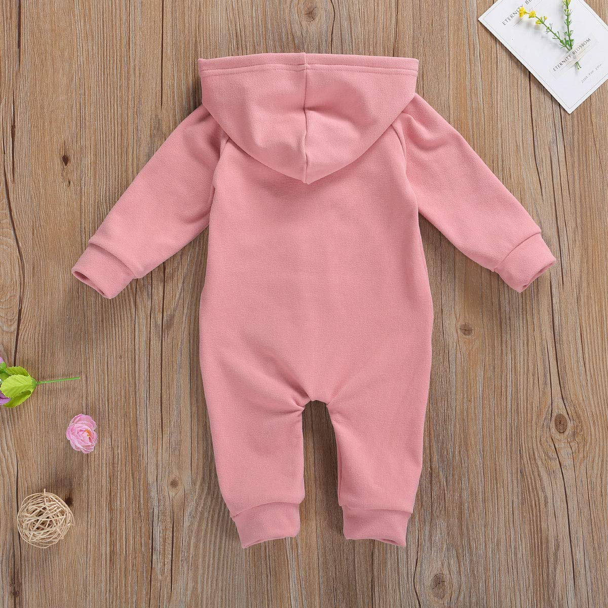 Newborn Baby Boys Hooded Jumpsuit Romper Girls Zipper One Picece Hoodie Bodysuit Winer Warm Outfit (Pink, 18-24 Months)