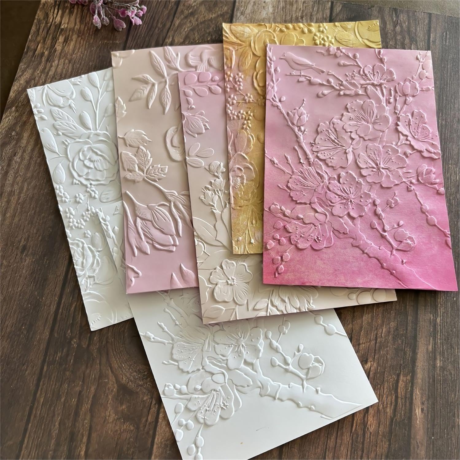 Qoiseys 3D Cherry Blossom Rose Plastic Embossing Folders for Card Making,Embossing Template Paper Card Embossing Stencil for DIY Scrapbooking Photo Album Card Paper Craft Decoration (07)
