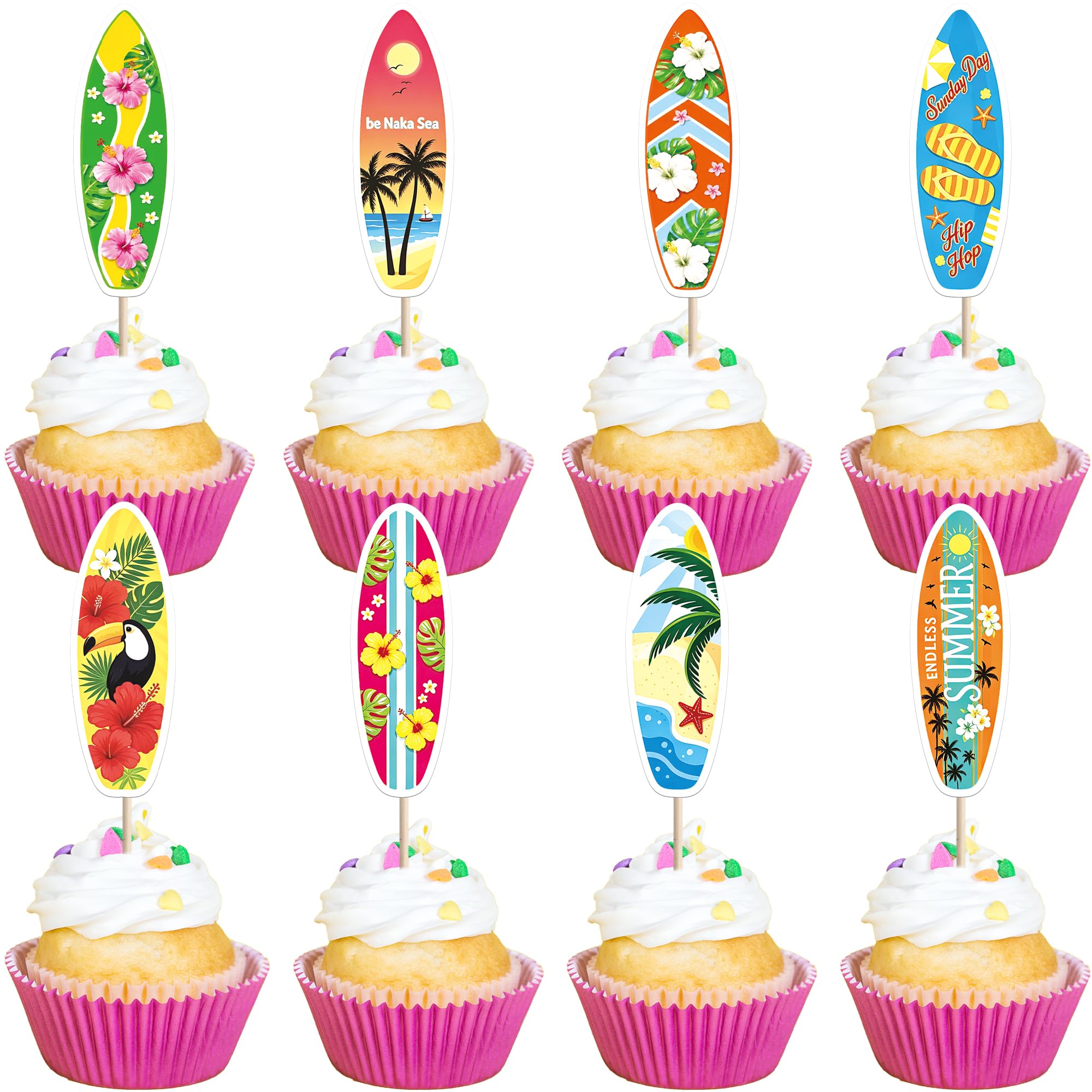 40 Pack Surfboard Cupcake Toppers Colorful Surfboard Cupcake Picks Swimming Pool Birthday Party Decoration for Surf's Up Summer Hawaii Beach Themed Holiday Birthday Party Cake Decorations Supplies — image 1
