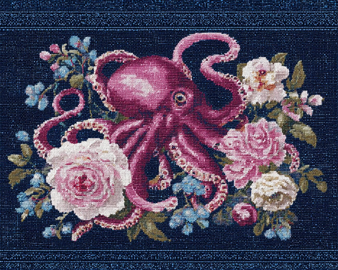 AxiangziK DIY Stamped Cross Stitch Kits Fantasy Octopus 11CT 50x70cm