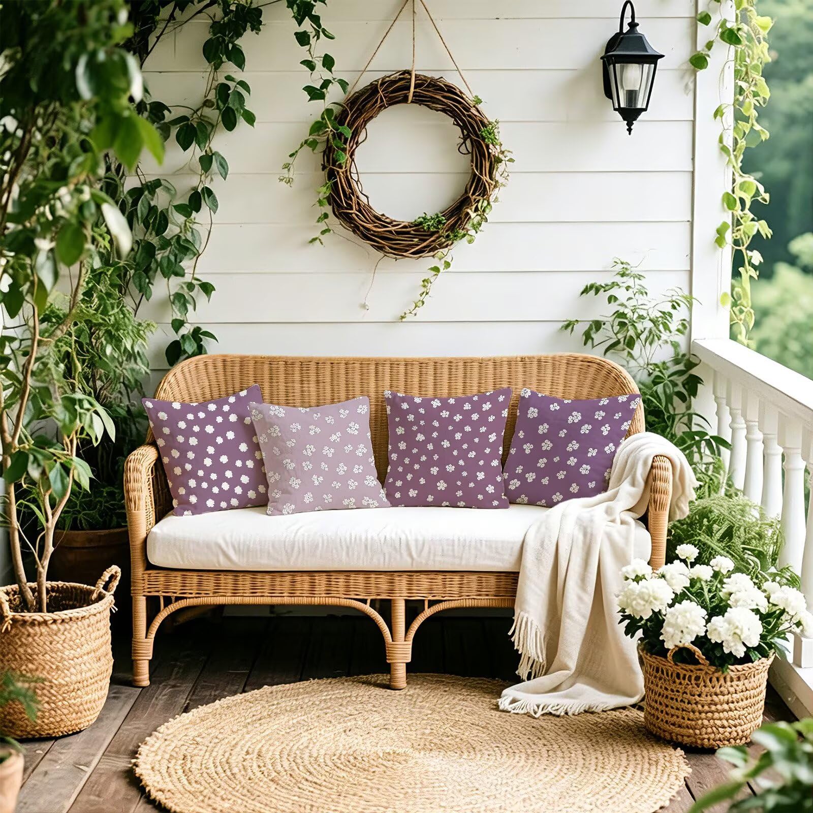 Viola Federe Cuscini Divano 40x40cm, Cuscini da Esterno Set de 4, Cod-45 | Velour Copricuscini Decorativi Letto Arredo, per Letto, Soggiorno, Giardino, Esterno, Casa Decorazione Set di 4 Fiore