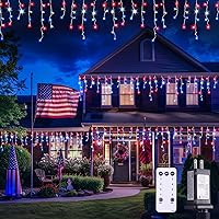 Vista 29 de JMEXSUSS 400 luces LED de Navidad de carámbano de 38.8 pies con control remoto, tira de luces multicolor para exteriores enchufables, 8 modos