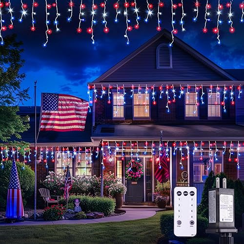 Miniatura 29 de JMEXSUSS 400 luces LED de Navidad de carámbano de 38.8 pies con control remoto, tira de luces multicolor para exteriores enchufables, 8 modos para