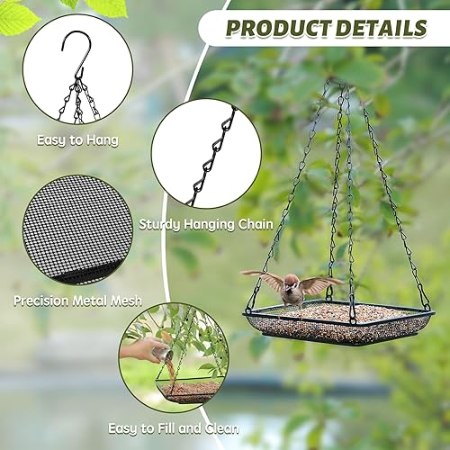 Miniatura 3 de MIXXIDEA Bandeja colgante para pájaros con plataforma de malla metálica con cadenas duraderas para jardín al aire libre, ideal para atraer pájaros