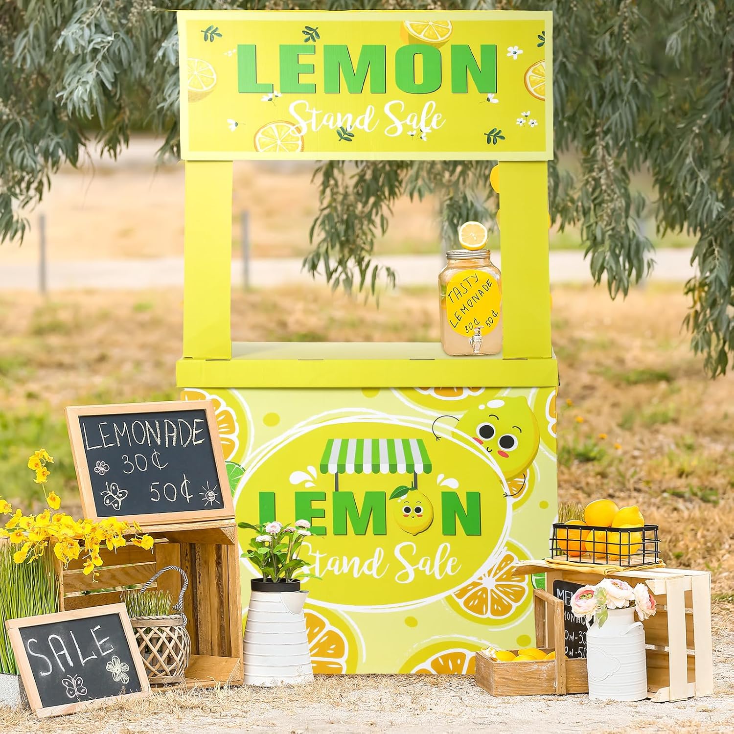 Lemon Stand Cardboard Cutout Standup Decorative Market Booth and Lemon Stand Photo Booth for Outdoor Party Decorations, 31.5 x 11 x 60 Inches
