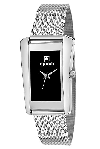 Analog Stylish Fashionable Black Square Dial Metal Strap Watches for Women and Girls