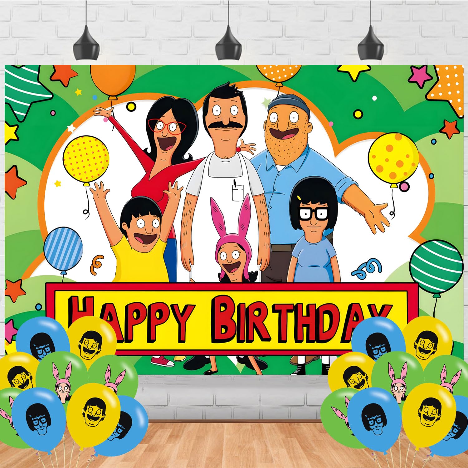 Bob Family Burgers Birthday Decorations,Cartoon Hamburger Backdrops for Party Decorations Supplies,Anime Happy Birthday Banner Backdrop for Party