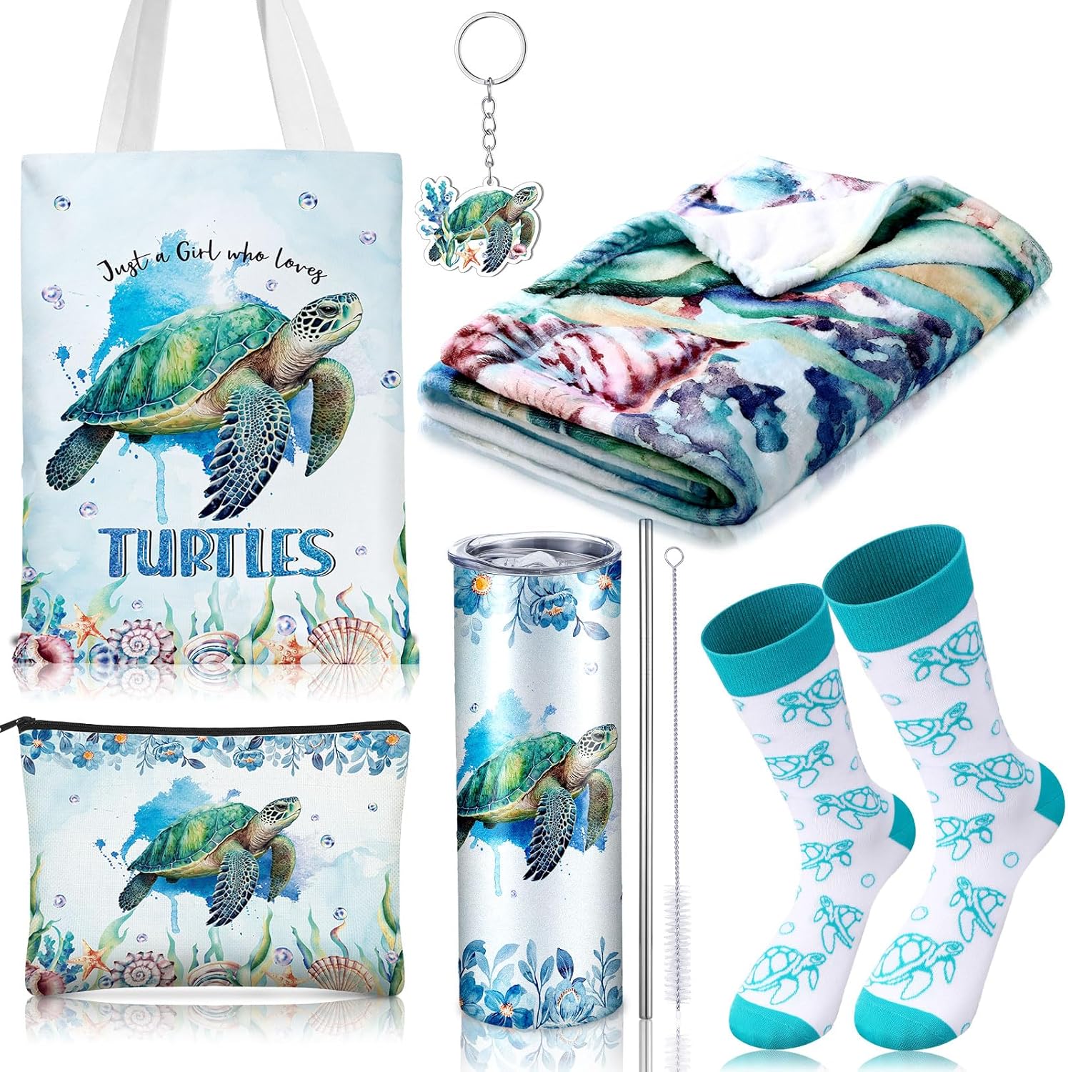 6 Pcs Horse Gifts for Women Include 20 oz Stainless Steel Tumbler with Lid Straw Cosmetic Bag Throw Blanket Keychain Socks Handbag for Horse Lover