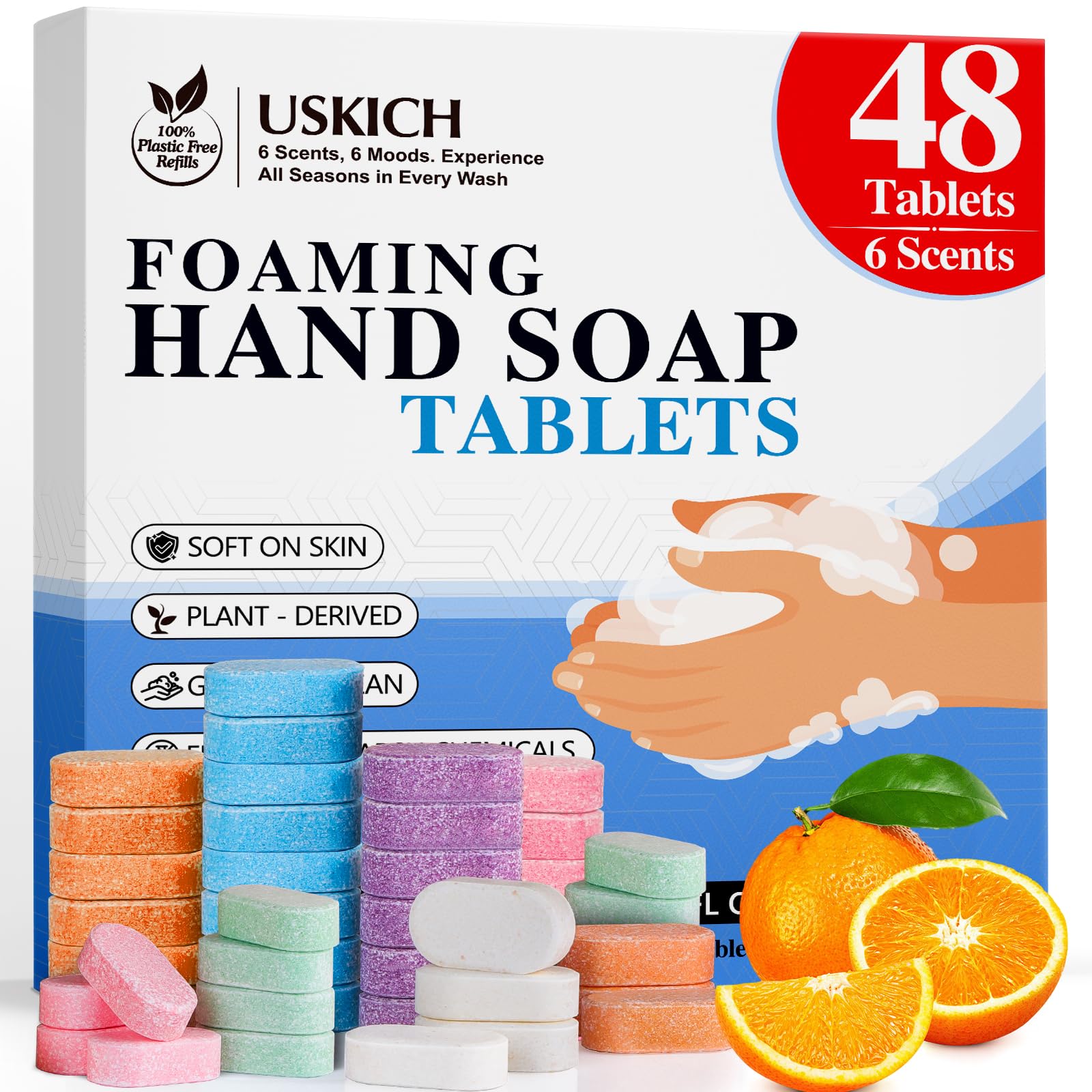 USKICH 48 Pack Foaming Hand Soap Tablet - Eco Friendly Cleaning Products,Variety Scents Refills Soap Tablets (48x8 Fl oz bottles)