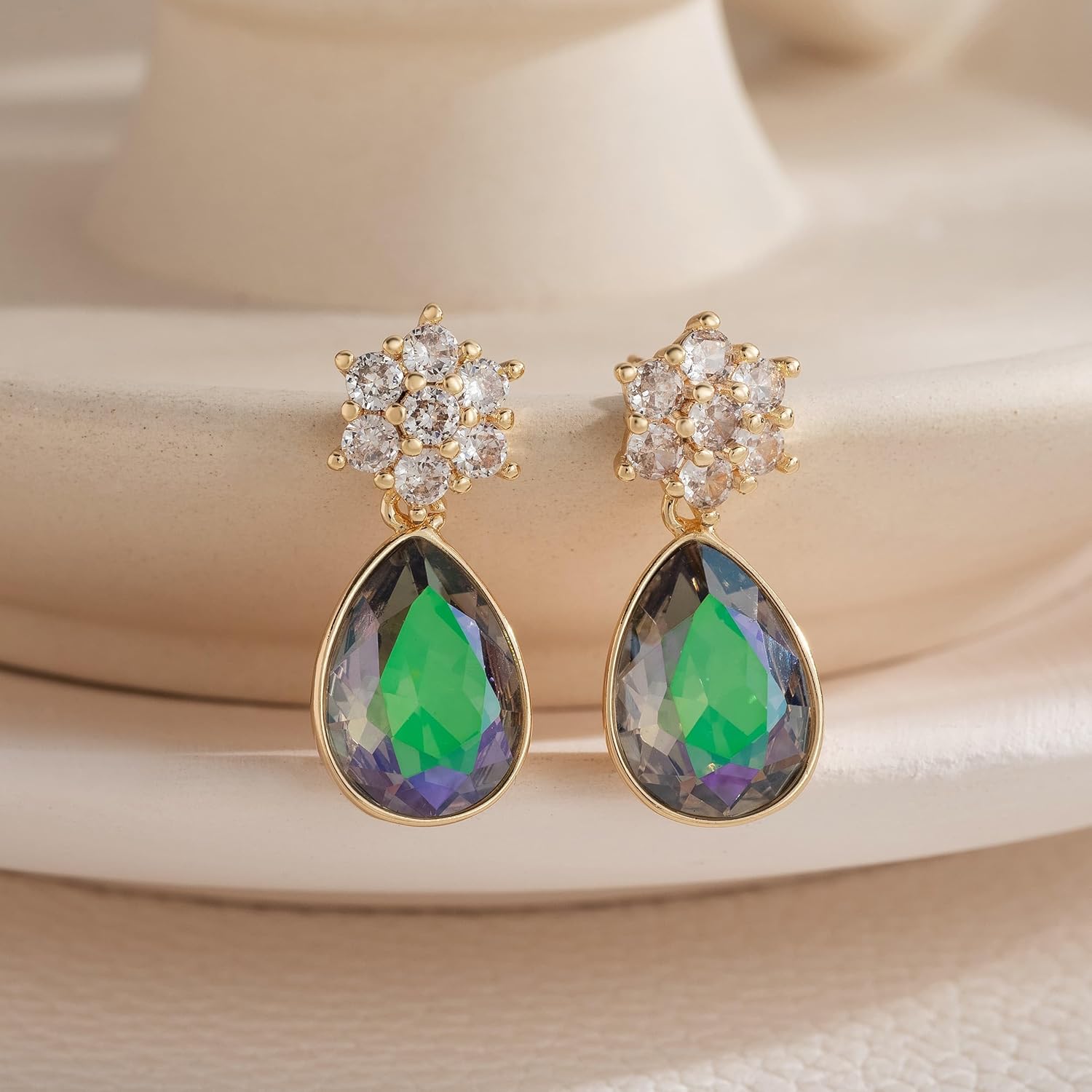 Elegant Austrian Crystal Teardrop Dangle Earrings for Women,14K Gold Plated Flower Drop Earrings Jewelry Gift for Birthday Wedding Anniversary - Image 4