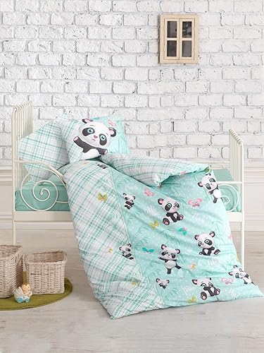 Ropa de cama de bebé con temática de panda, ropa de cama para cuna para bebés, juego de funda de edredón 100% algodón, edredón para bebé incluido, 5