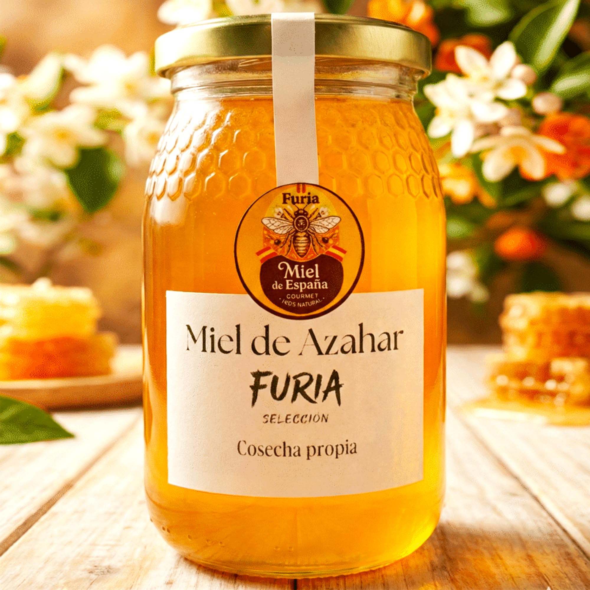 Miel de Azahar Cruda 500g – 100% Miel Pura de Abeja, Sin Pasteurizar – Flor de Naranjo Valenciana, Cosecha Propia Ecológica – Tarro de Cristal Reutilizable