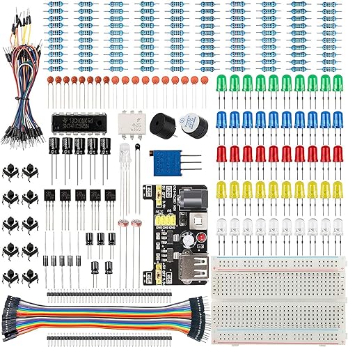 Smraza Kit básico para Arduino, tabla de pan, fuente de alimentación, cables de puente, resistencias, LED, kit de diversión electrónica compatible
