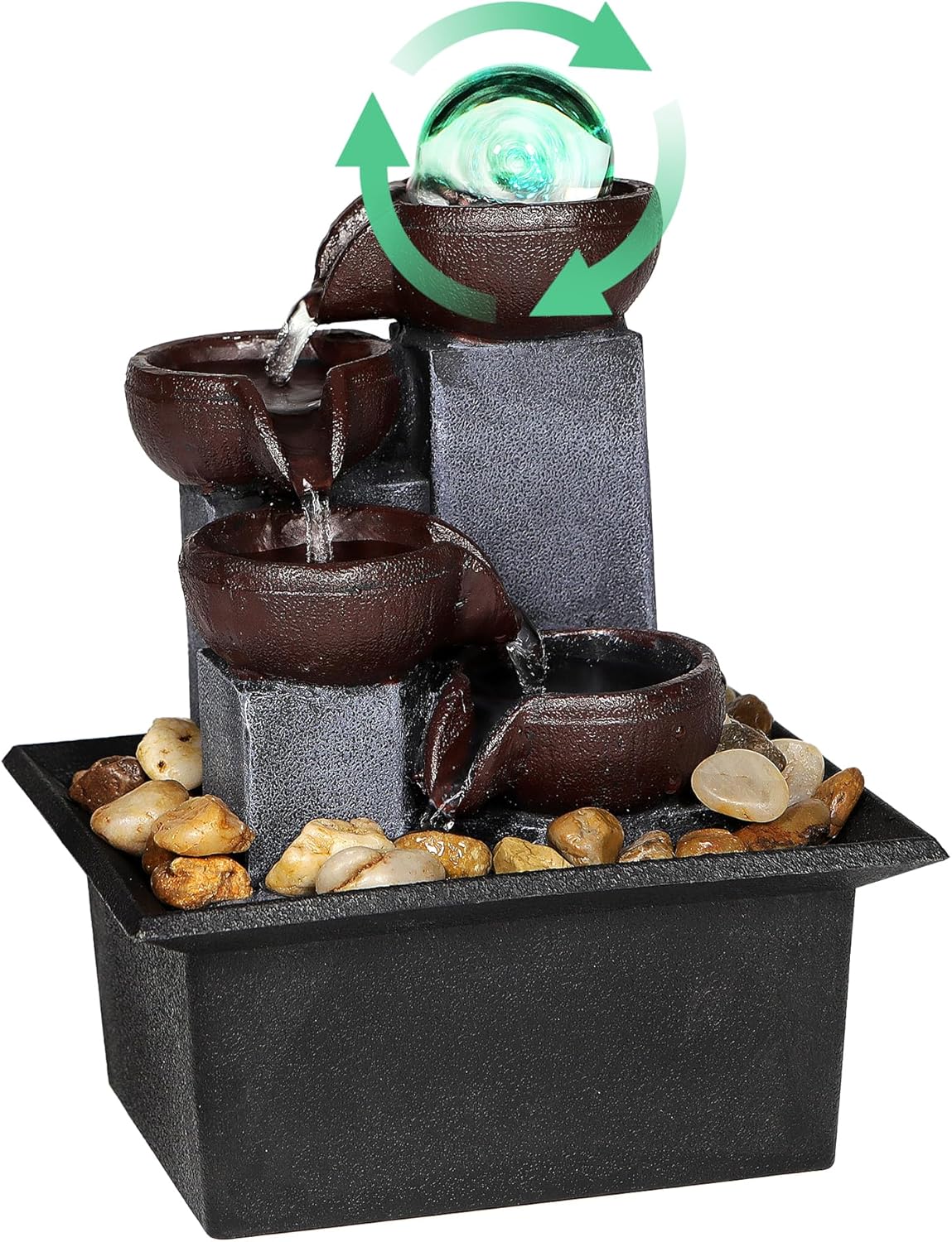 Water Fountains Indoor-Waterfall-Tabletop Fountain-Desk Fountain with Rainbow Colors LED Lighting from Spinning Crystal Ball-Relaxing Waterfall n River Rocks for Natural Feng Shui Effect Water Fountains Indoor-Waterfall-Tabletop Fountain-Desk Fountain with Rainbow Colors LED Lighting from Spinning Crystal Ball-Relaxing Waterfall n River Rocks for Natural Feng Shui Effect