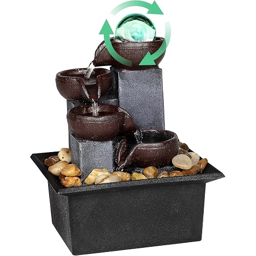 Tabletop Water Fountain-Indoor Waterfall-Desktop Fountain-Spinning Crystal Ball Lighting LED Colors from-Waterfall-Indoor Water Fountains with Natural River Rocks for Feng Shui Effect