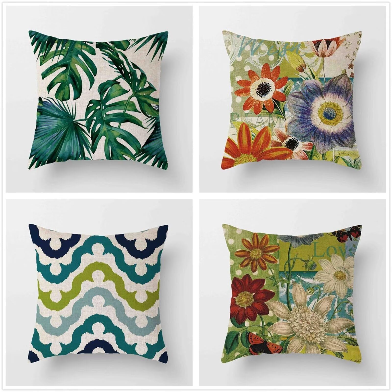 Federe per Cuscini Linen 50x50cm Set di 4 Quadrato Bifacciale Copricuscini Divano Decorativi girasole astratto Decor Fodere per Divano Sedia Cuscini Camera da Letto Cuscini Arredo P1-90
