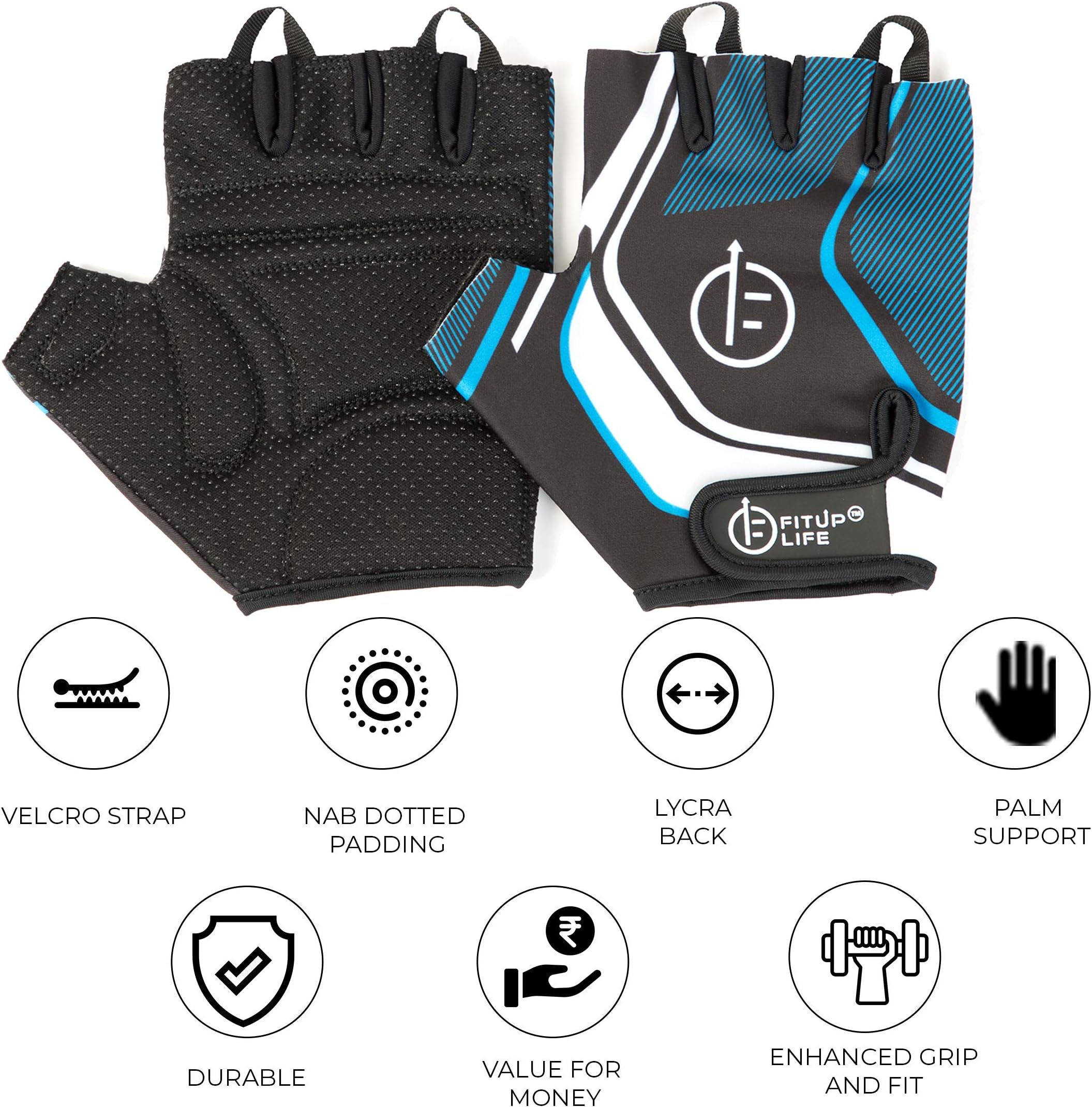 FITUP LIFE Gym & Cycling Gloves with Adjustable Wrist Grip {Size : M}