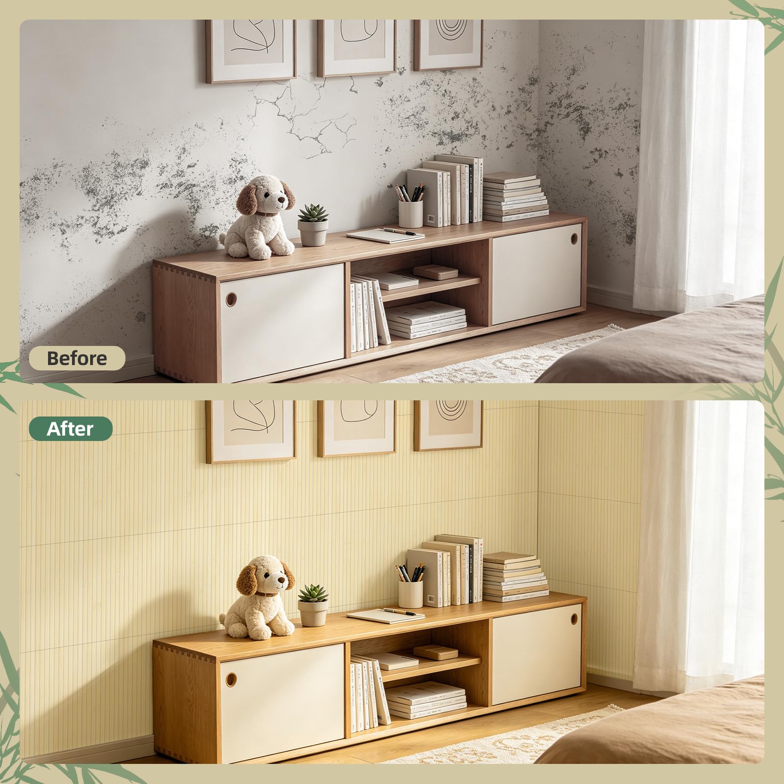 Vieshful Paneles de Pared de Bambú Natural (40 x 240cm), Revestimiento Flexible para Decoración de Interiores, Listones de Madera para Isla de Cocina, Salón y Renovación de Muebles DIY Natural
