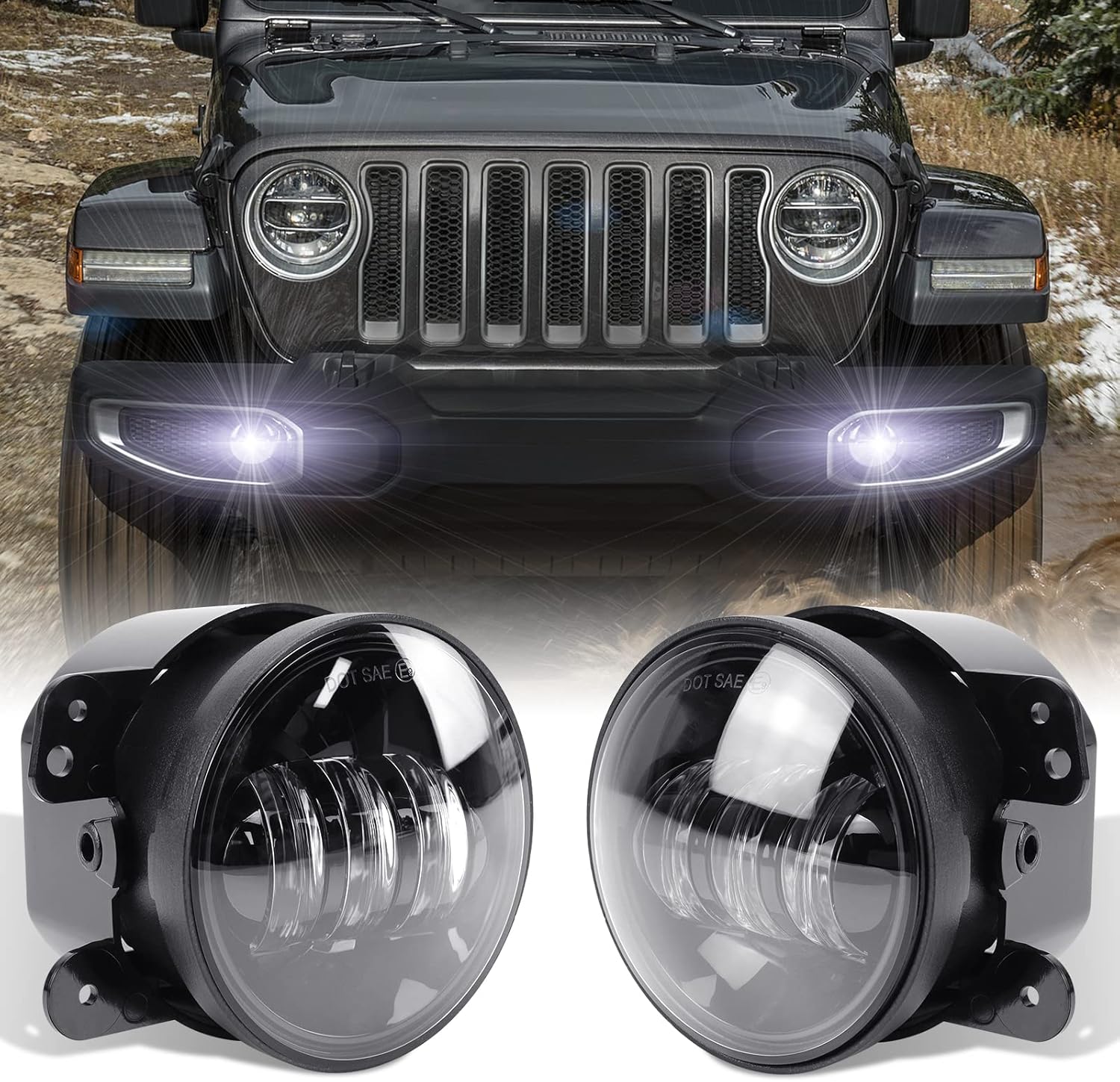 OPPBUY 4 Inch LED Fog Lights 42W Round Fog Light Lamps Compatible with