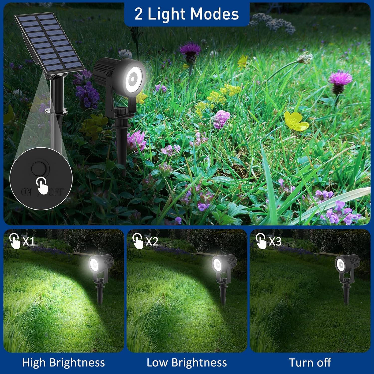 T-SUNUS Gartenstrahler Solar, Solarlampen für Außen Garten Auto ON/OFF IP65 Wasserdicht, Solarstrahler für Außen Kaltweiß 2 Helligkeitsmodi für Rasen Auffahrt Weg Baum 4 Stück
