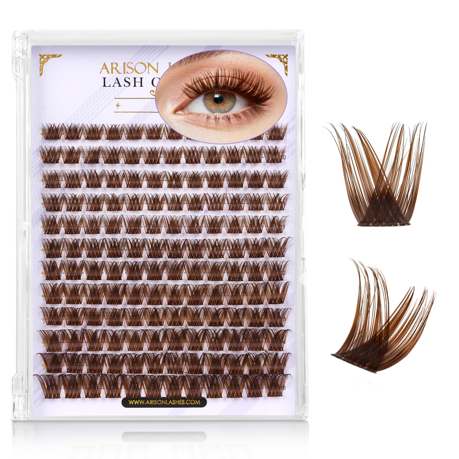 Arison Lashes Ciglia Finte Ciuffetti Marroni, Extension Ciglia a Ciuffetti Effetto Naturale, Brown Lashes Clusters per DIY, 9–16 mm Mix