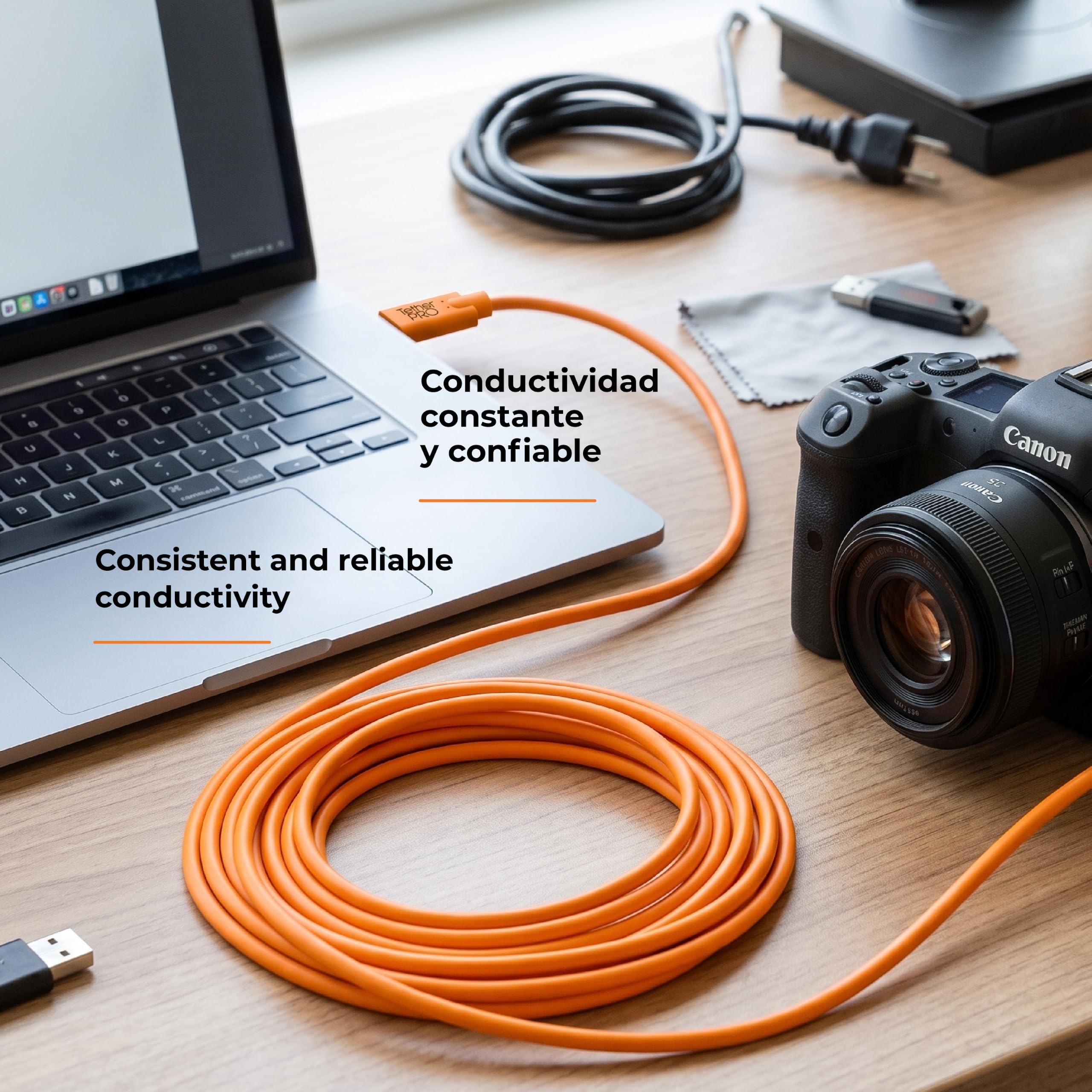 Tether Tools Cable USB-C a 3.0 Micro-B ángulo recto, 4,60 m, color naranja