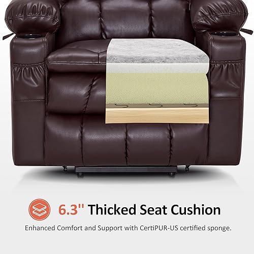 Miniatura 78 de MCombo Silla reclinable eléctrica de doble motor para personas mayores, silla elevadora plana con calor y masaje, portavasos, puertos USB, piel