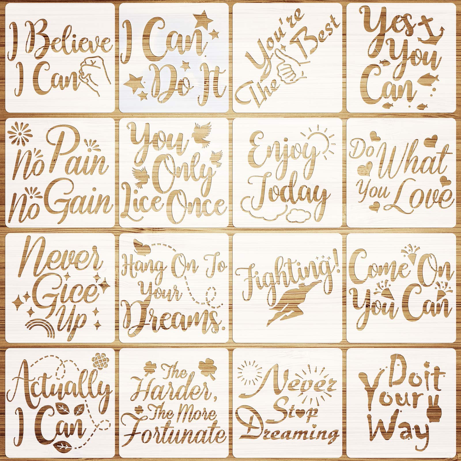VETPW 16 Pcs Inspirational Quote Stencil Set Motivational Drawing