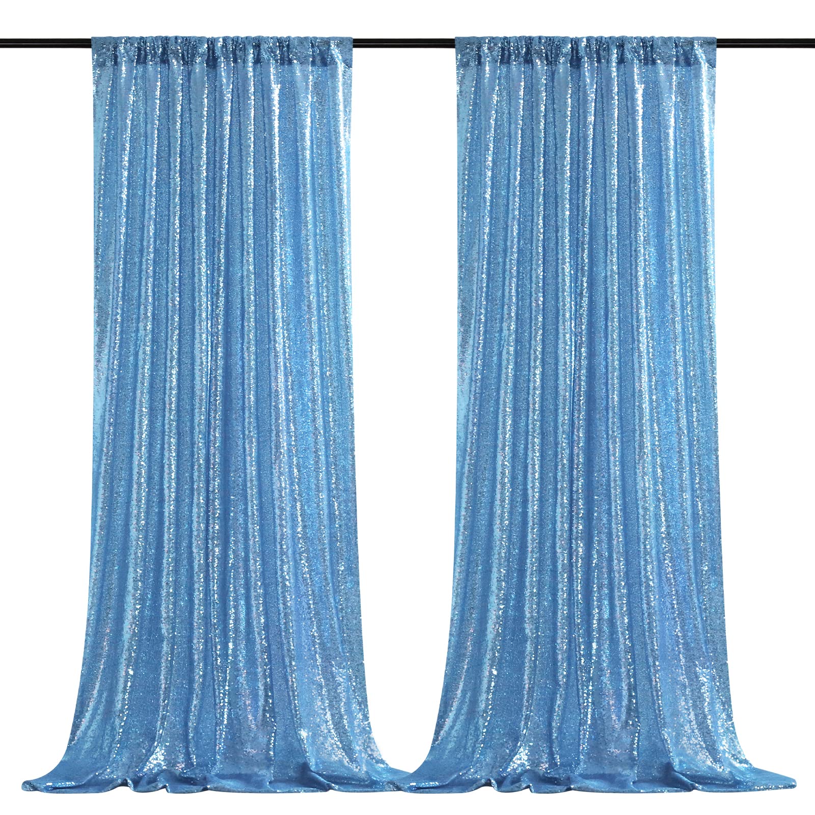 B-COOL Baby Blue Sequin Backdrop Curtains 2 Pieces 2ftx8ft Party Photography Sparkly Background Prom Drapes Wedding Baby Shower Backdrops