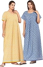 Monique Brand 100% Cotton Nighty For Women || Long Length Printed Night Dress/Nightwear Inner & Sleepwear For Women's (Combo Pack Of 2), Multicolor