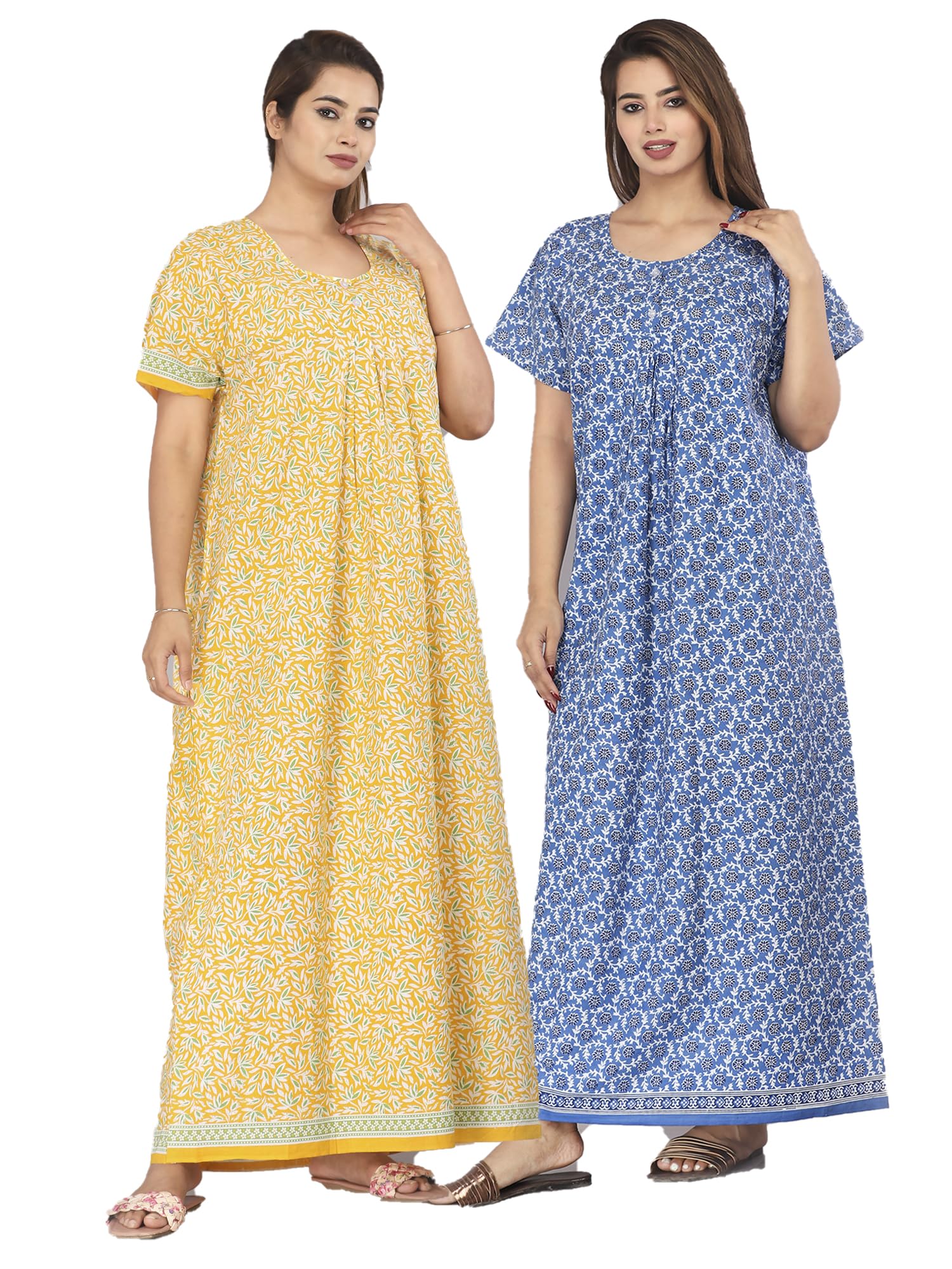 monique Brand 100% Cotton Nighty For Women || Long Length Printed Night Dress/Nightwear Inner & Sleepwear For Women's (Combo Pack Of 2), Multicolor-picture-10
