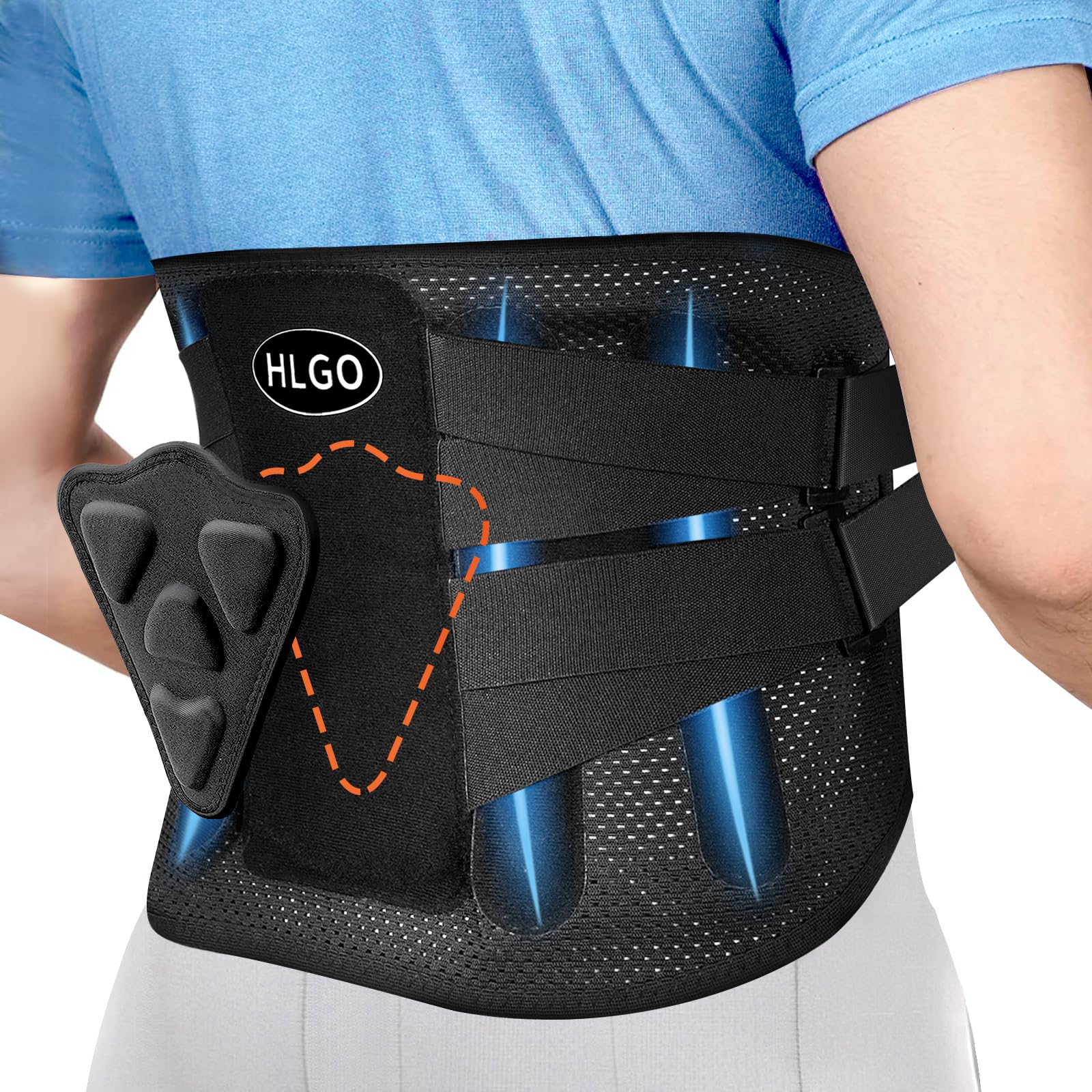 HLGO Faja Lumbar para Hombre y Mujer con Fuertes Soportes de Metal, Cinturón Lumbar con Cojín3D, para Aliviar el Dolor Lumbar, Ajustable, Cómodo, Malla Transpirable (134,5-152,5 cm)