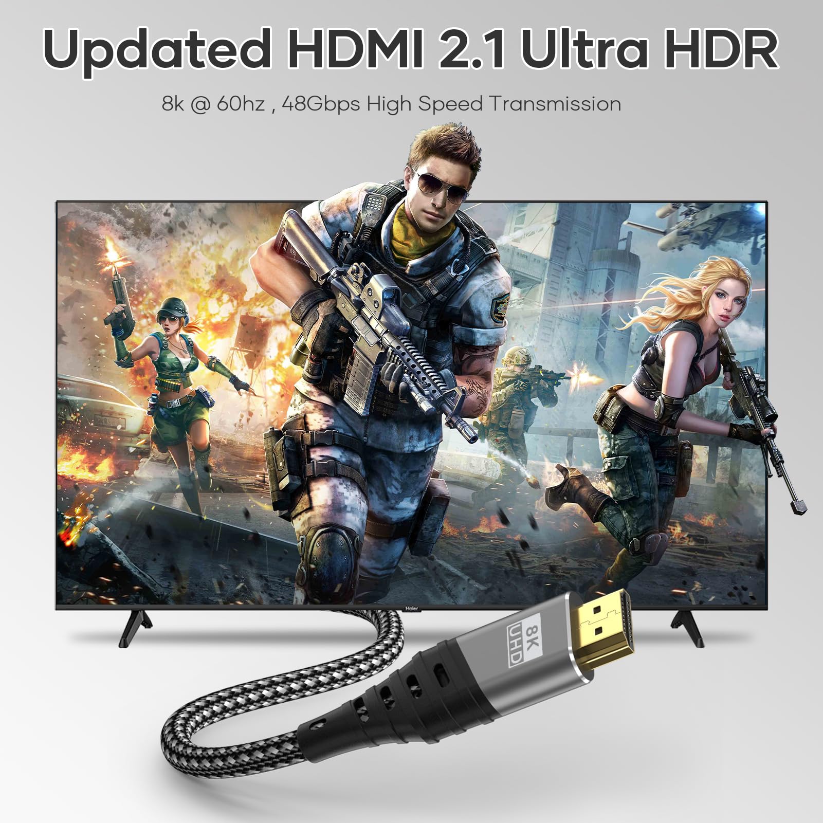 Cuszwee Cavo HDMI,Cavo HDMI 2.1 Ultra 48Gbps HighSpeed 8K@60Hz 4K@120Hz 7680P eARC HDCP 2.2&2.3 DTS:X Dynamic HDR Dolby Atmos Compatibile con HDTV,Xbox,Mac,PC,Laptop,Monitor,Proiettore,PS 5/4/3,2M