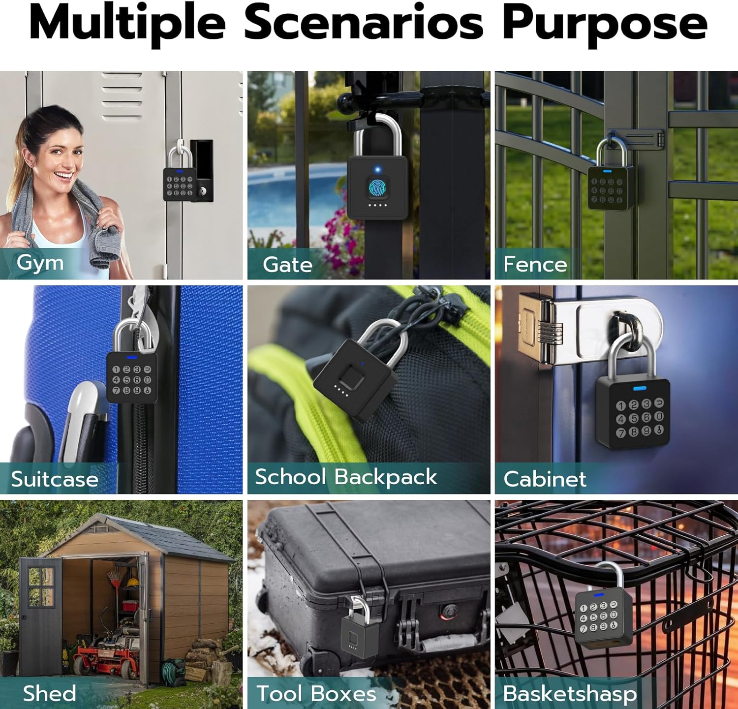 Smart Lock Combination Padlock, Fingerprint Gate Lock with Codepad, Biometric Keyless Combo Lock with Bluetooth APP, Waterproof for Storage Unit Outdoor Fence Gate Shed Gym Locker
