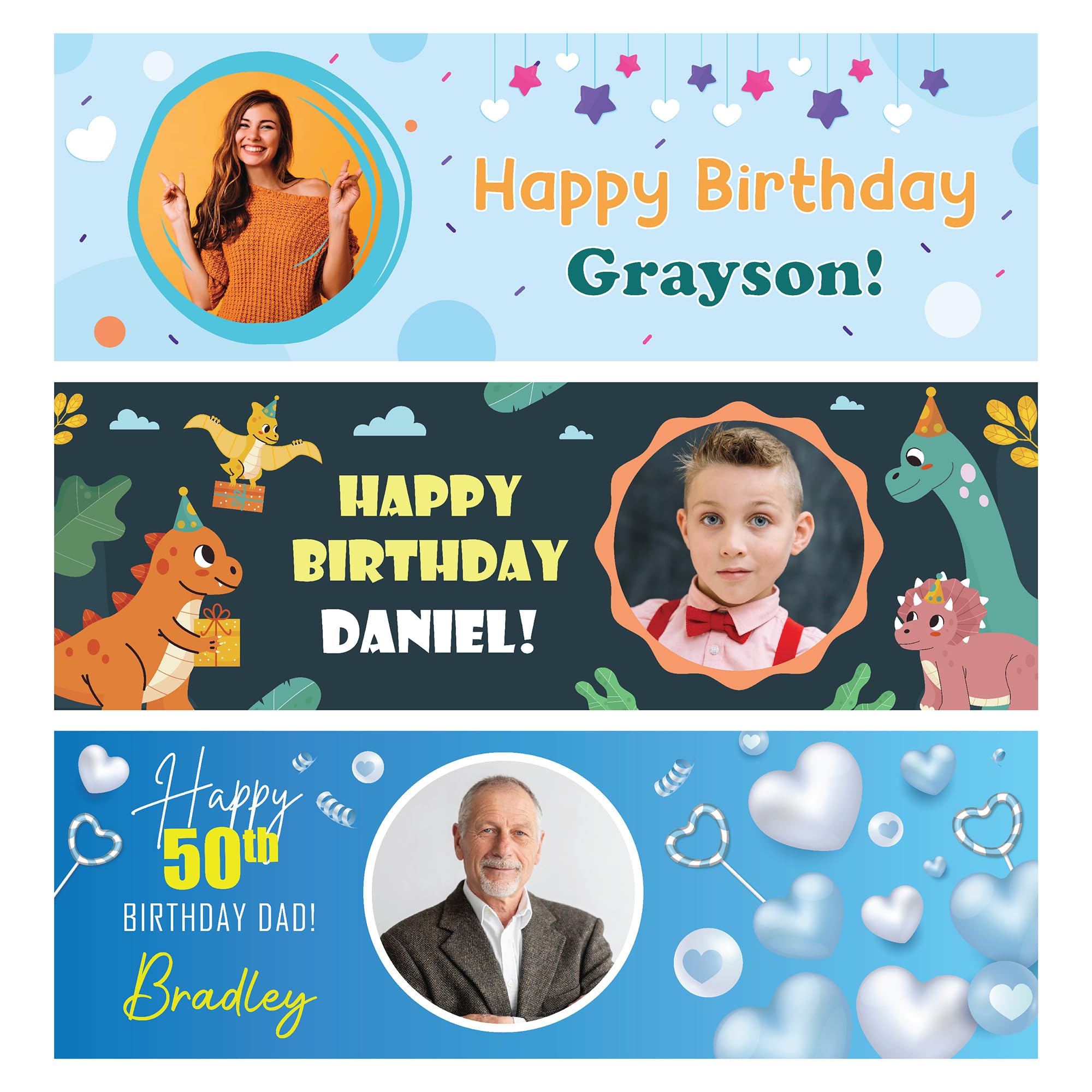 6x2FT Personalised Birthday Banner Custom Happy Birthday Photo Banners For Kids, Family Party Decorations
