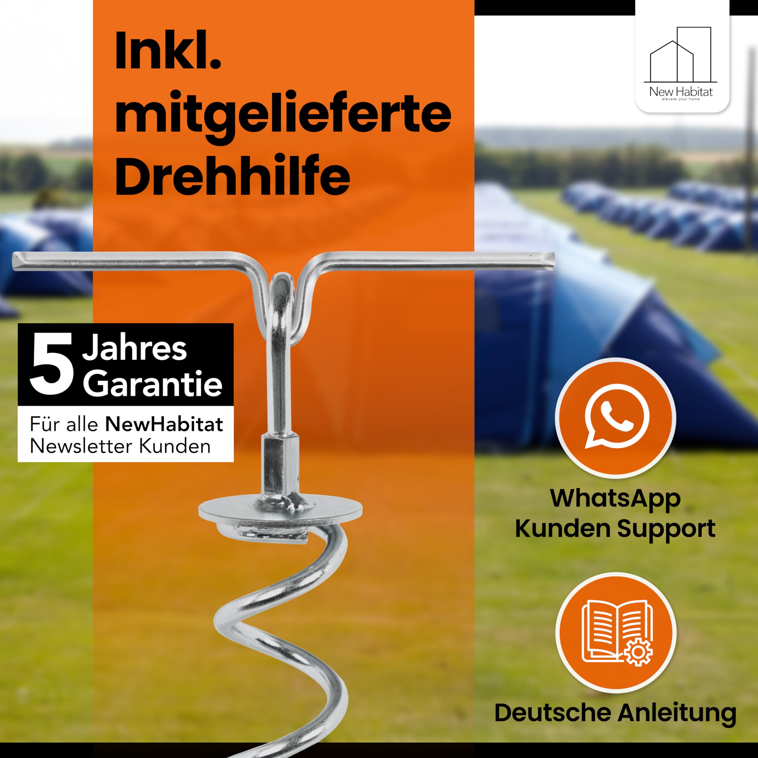 NewHabitat | 8X Erdanker Bodenanker aus Stahl inkl. Gurte | Erdanker Set für Trampolin, Zelt, Pavillion & Schaukel, 18-teiliges Set, 38cm