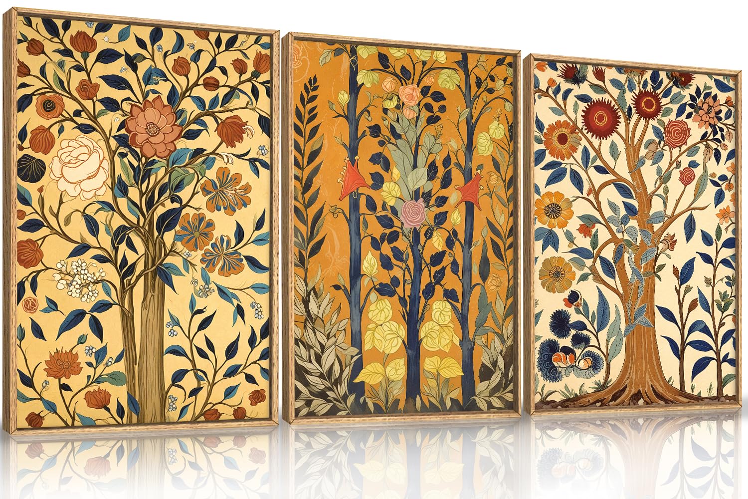 BICERE Large Vintage Floral Tree Framed Canvas Wall Art,Abstract Flower Wall Decor,Nature Botanical Wall Painting,Classic Boho Artwork for Living Room,Bedroom,Dining Room,Farmhouse -24