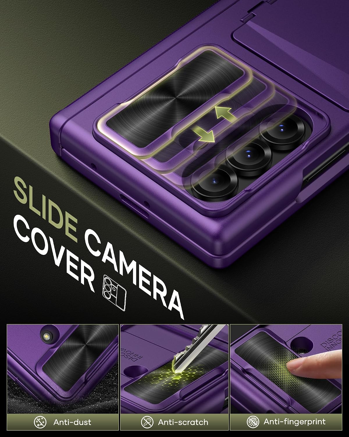 for Samsung Z Fold 7 Wallet Case with Privacy Screen Protector, Hinge Protection & Slide Camera Lens Cover & Card Holder, Full Body Protective Hard Phone Case for Samsung Z Fold 7, Purple