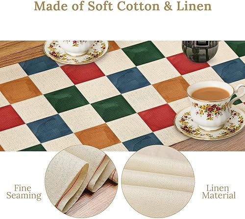 Miniatura 64 de Camino de mesa ondulado de los años 70, retro, hippie abstracto, vintage, verde, rosa, con estampado de ondas para el hogar, cocina, comedor, patio,