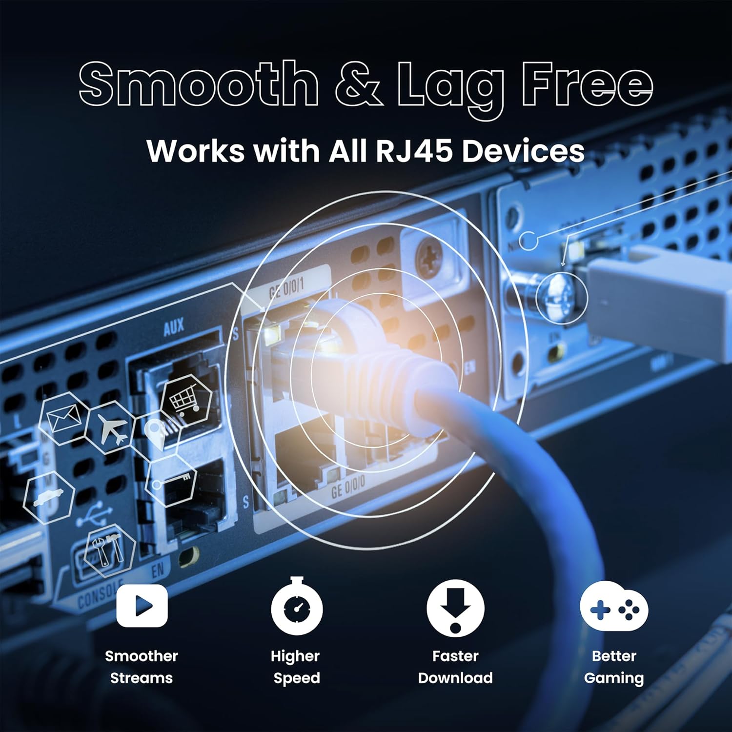 24 Pack Snagless Short Cat 5e Ethernet Cable - 10 Ft, High-Speed Internet Network Cable, PoE, RJ45 Connector, Gigabit LAN Patch Cord for Router, Modem, PC, Gaming, Smart TV, PS5, Black