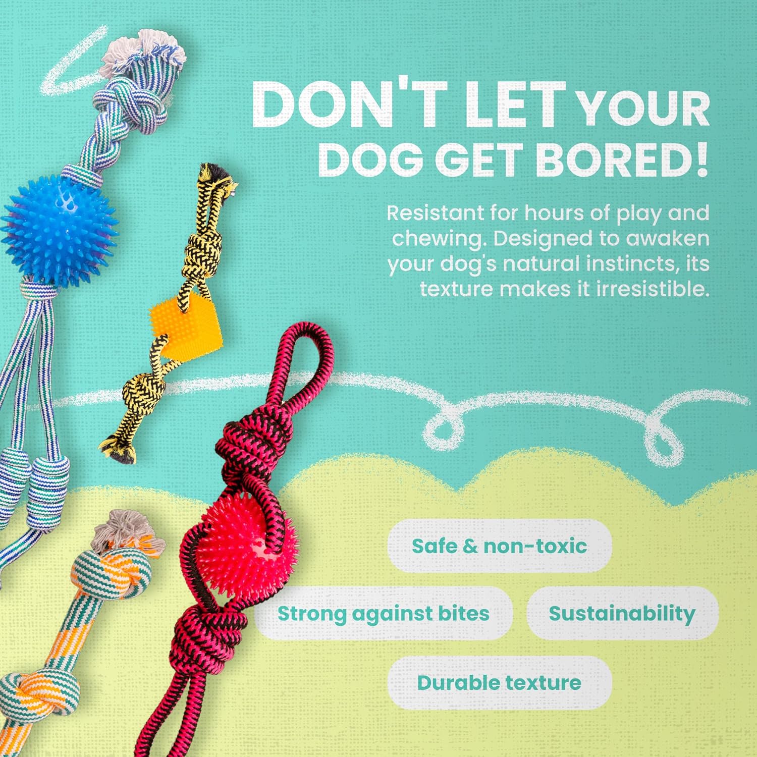 Snugarooz Rope Raiders Bundle for Large Breeds – Feel'N Spikey, Spikey Beast, Knot So Cube & Get'N Knotty – Assorted Colors – Interactive Textures & Toss Playtime