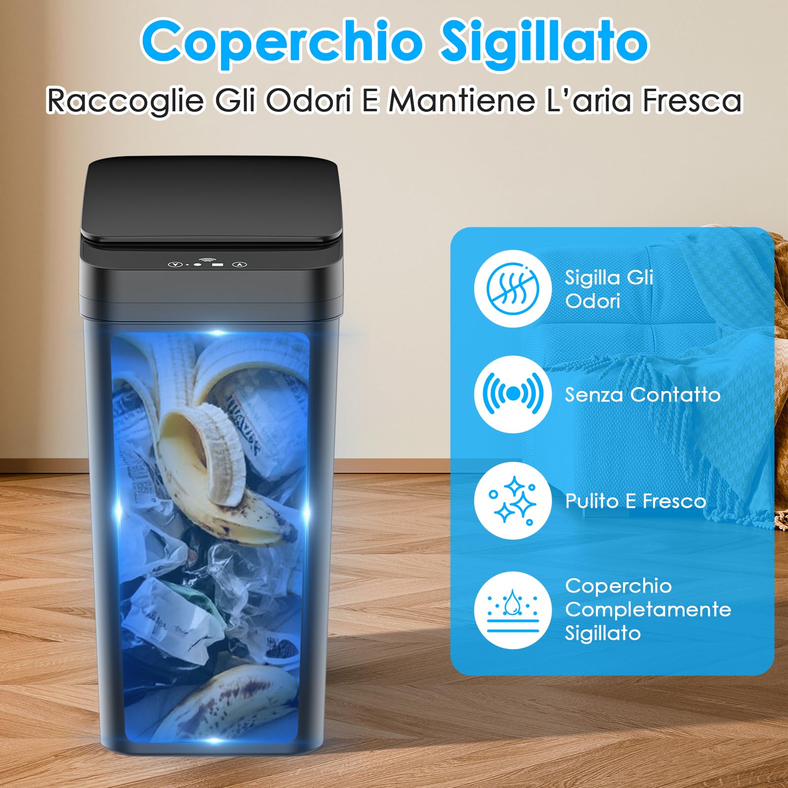 2 Cestino Bagno Pattumiera, Cestino Spazzatura Bagno Piccola da 15L & 12 litri, 3 Modalità di Funzionamento, Cestino Intelligente Silenzioso e Impermeabile, per Cucina, Ufficio, Soggiorno