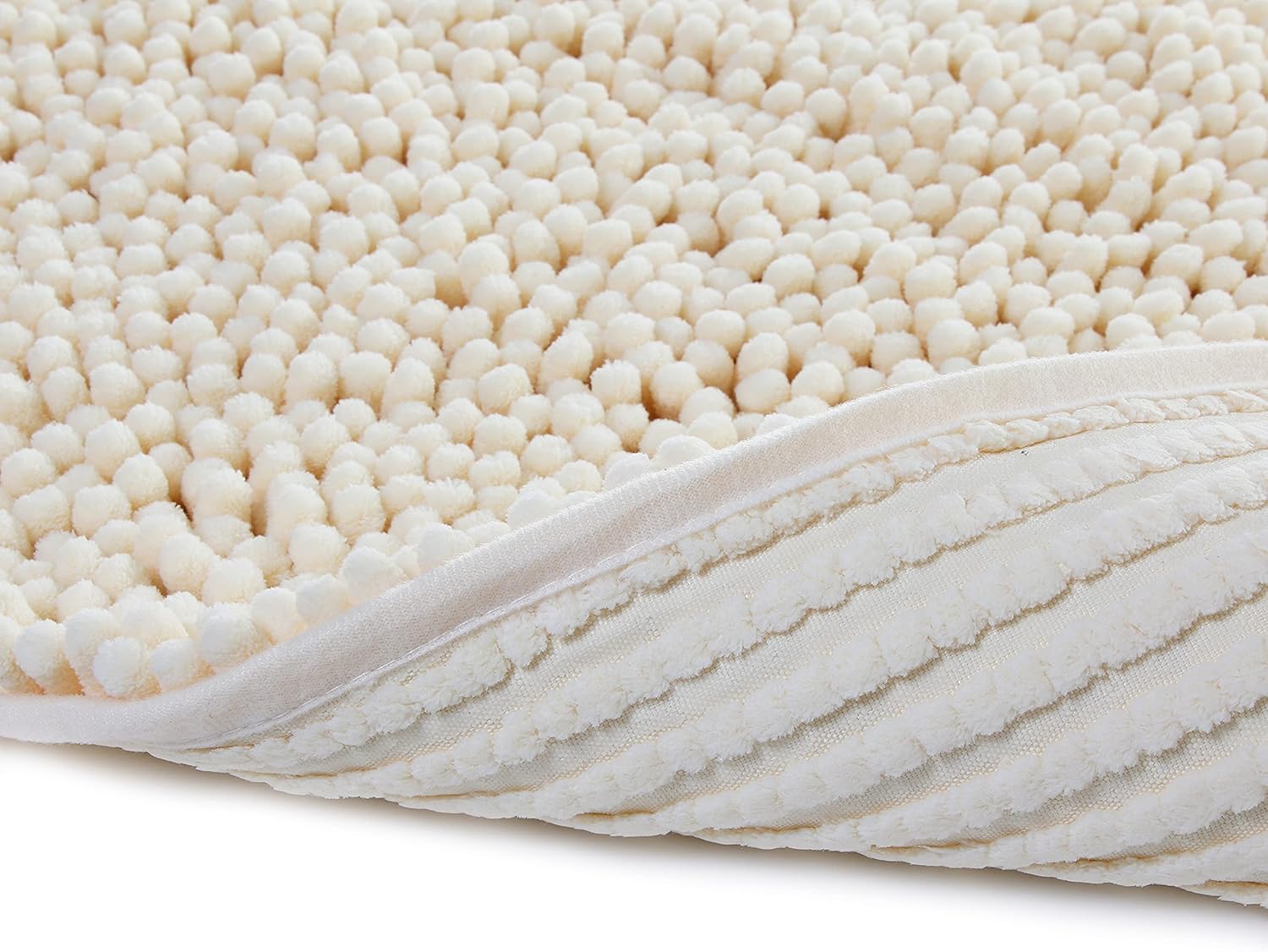 Chenille Bath Mat, Non-Slip Ultra Soft Plush Mat, 21" x 34", Cream